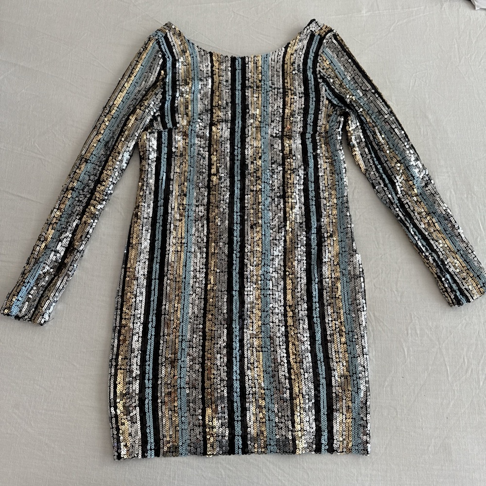 Charlotte Russe Long Sleeve Sequin Dress - Black, Gold, Silver